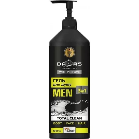 Żel pod prysznic 3W1 do twarzy, ciała i włosów TOTAL CLEAN, Dalas Men, 1000 g