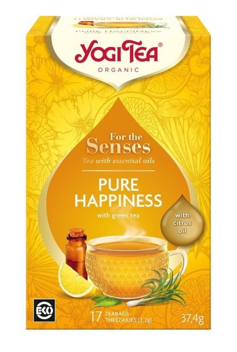Herbatka dla zmysłów szczęście z zieloną herbatą i olejkami eterycznymi Pure Happiness, YOGI TEA, 17 X 2,2g