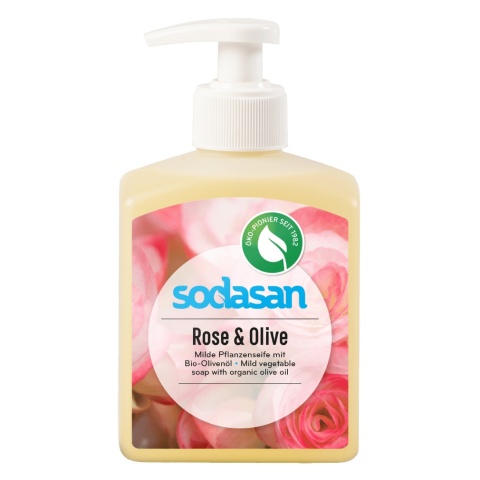 Mydło różano-oliwkowe, z dozownikiem, Sodasan, 300 ml