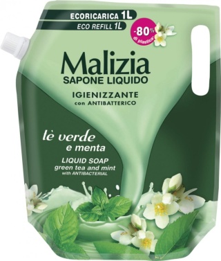 Mydło w płynie Green Tea & Mint, Malizia, Zapas, 1000ml