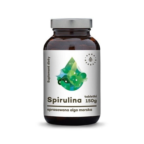 Spirulina 1500 mg, Sprasowana Alga Morska, Aura Herbals, 600 tabletek