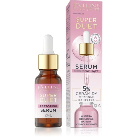 Serum do twarzy odbudowujące 5% Ceramidy, Witamina E, Eveline Super Duet, 18ml