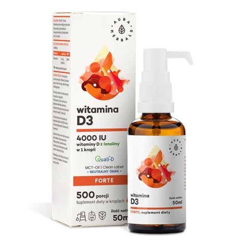Witamina D3 4000 IU, MCT, Krople, Aura Herbals, 50ml