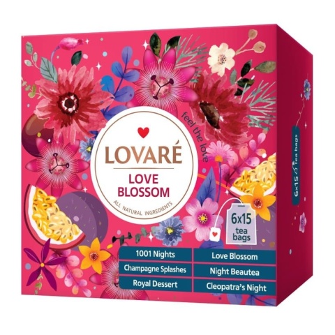 Zestaw herbat Love Blossom tea set, Lovare (6 smaków po 15 torebek)